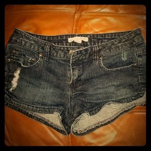 Navy blue Forever 21 distressed jean-shorts